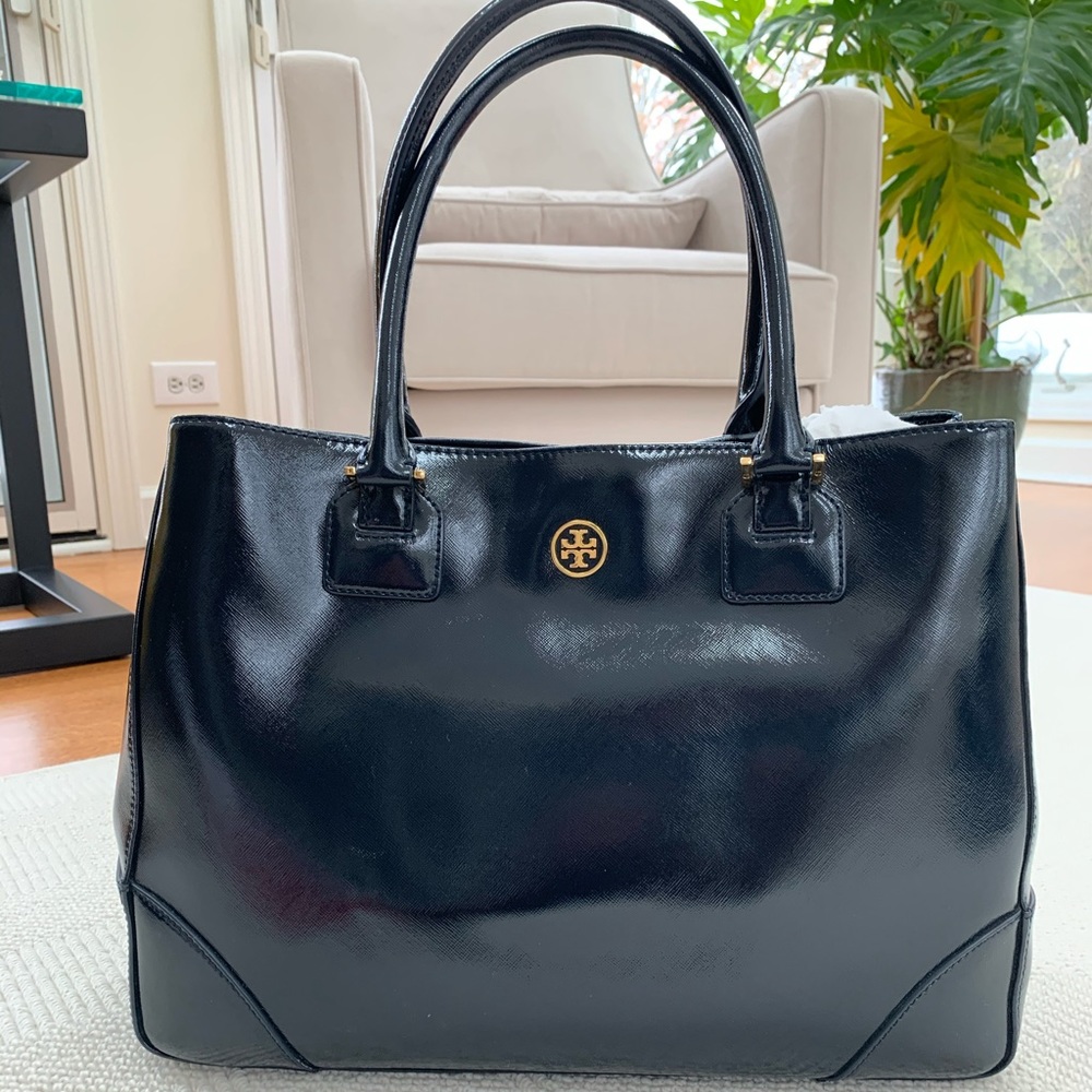 Tory Burch Robinson East West tote, saffiano leather, NAVY, gold hardware